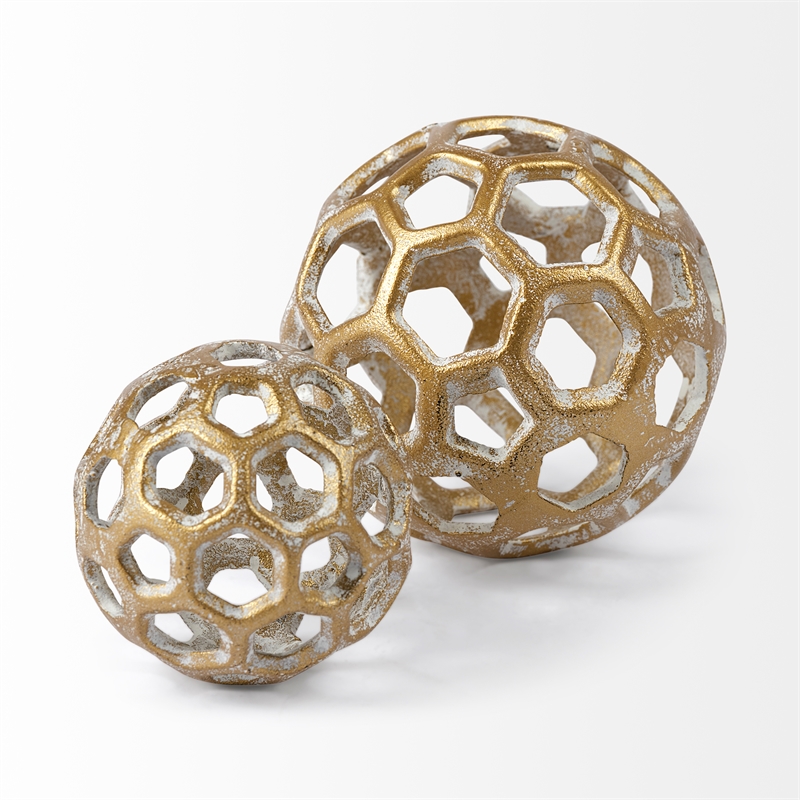 Maklaine Modern Small 3L X 3W Gold Metal Hollow Decorative Orb