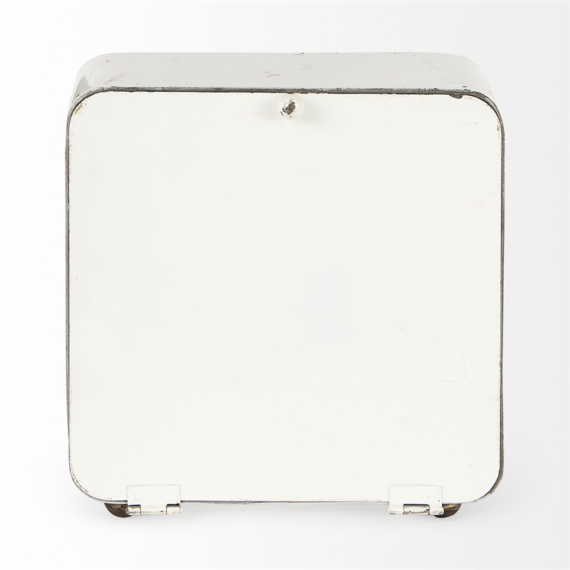 Maklaine 8.0L X 2.8W X 8.8H Rustic White Iron Rounded Square Table Clock