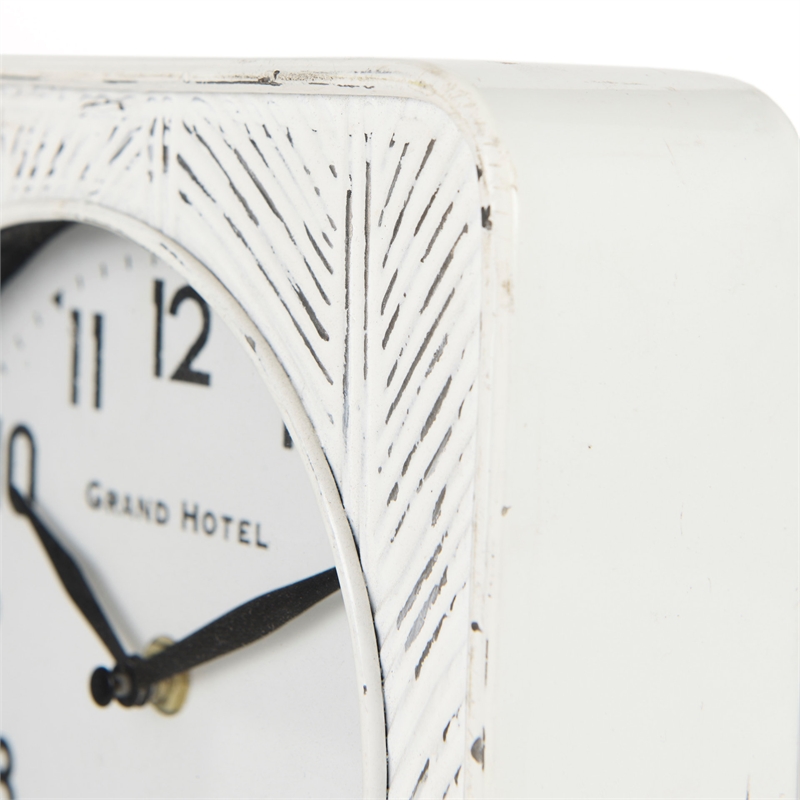 Maklaine 8.0L X 2.8W X 8.8H Rustic White Iron Rounded Square Table Clock