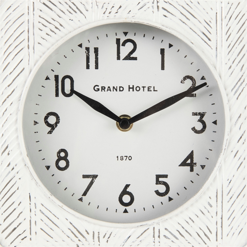 Maklaine 8.0L X 2.8W X 8.8H Rustic White Iron Rounded Square Table Clock