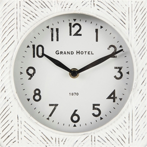 Maklaine 8.0L X 2.8W X 8.8H Rustic White Iron Rounded Square Table Clock
