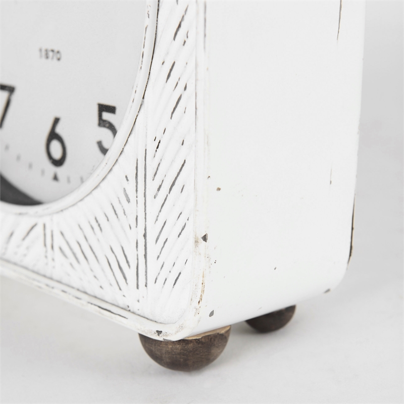 Maklaine 8.0L X 2.8W X 8.8H Rustic White Iron Rounded Square Table Clock
