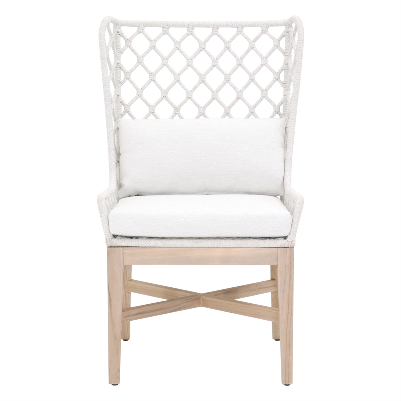 Maklaine Transitional Fabric Outdoor Wing Chair in Off White