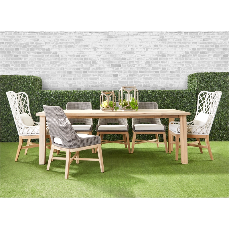 Maklaine Transitional Fabric Outdoor Wing Chair in Off White