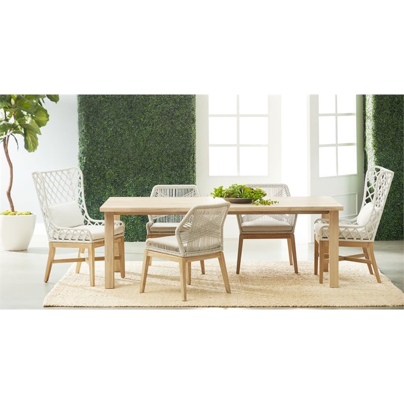Maklaine Transitional Fabric Outdoor Wing Chair in Off White