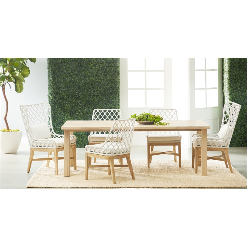 Maklaine Transitional Fabric Outdoor Wing Chair in Off White