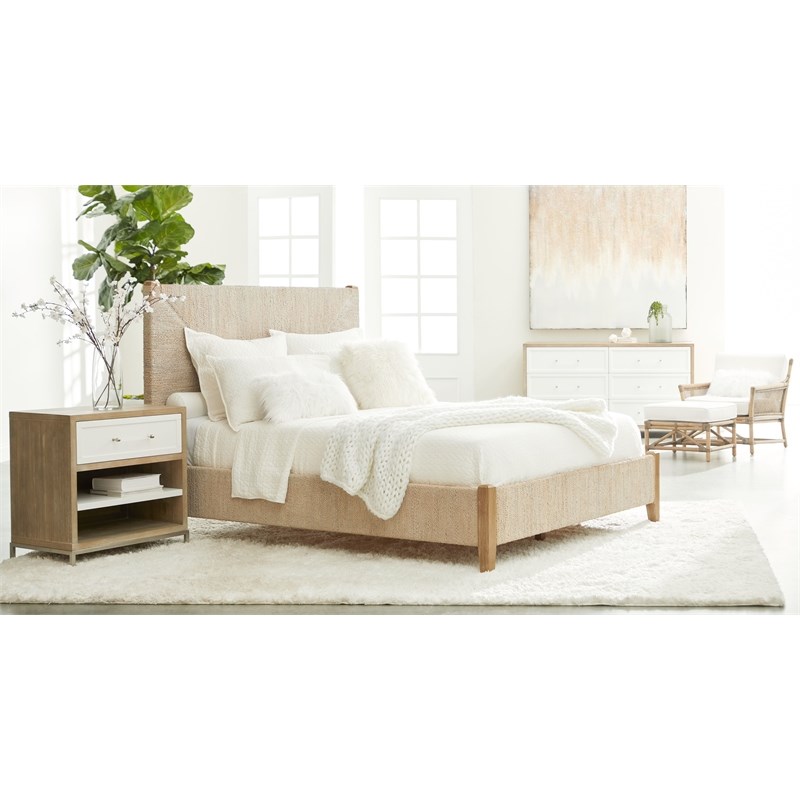 Maklaine Modern Transitional Fabric Standard King Bed in Off White