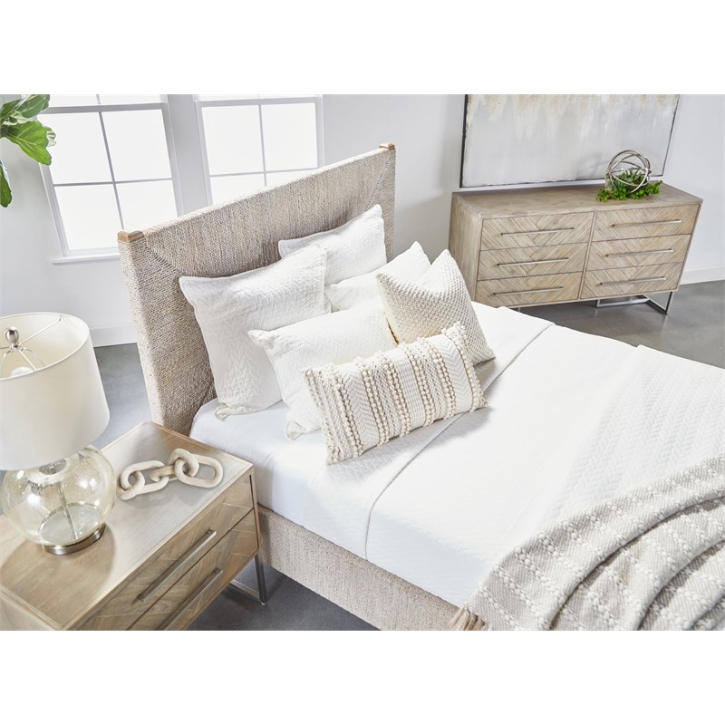 Maklaine Modern Transitional Fabric Standard King Bed in Off White