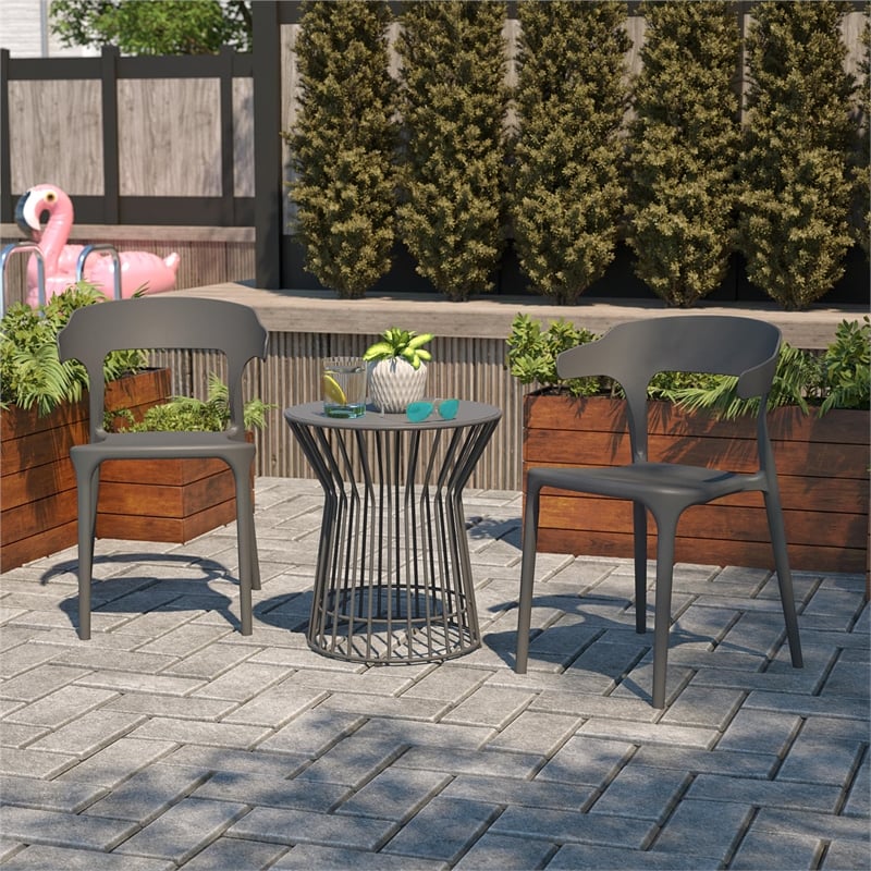 Maklaine Contemporary Stacking Dining Chairs in Charcoal (4-Pack)