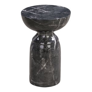 Maklaine 20&quotH Transitional Marble Concrete Stone Side Table in Black