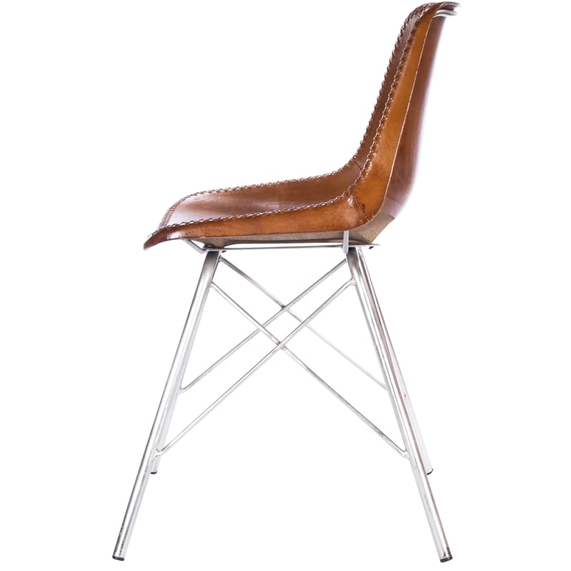 Maklaine Modern / Contemporary Leather Side Chair in Light Brown