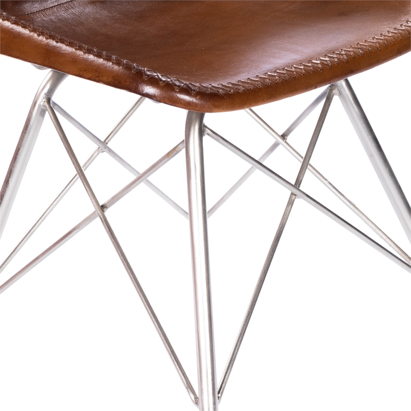 Maklaine Modern / Contemporary Leather Side Chair in Light Brown