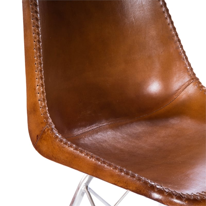 Maklaine Modern / Contemporary Leather Side Chair in Light Brown