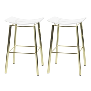Maklaine Contemporary 24&quot Metal Barstools in Clear/Gold (Set of 2)