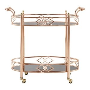 Maklaine Contemporary Metal & Glass Bar Cart Rose Gold/Black