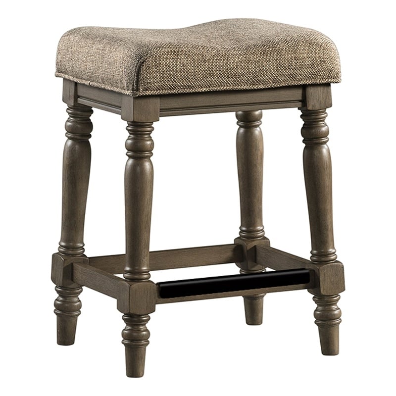 Maklaine Modern Traditional Wood Backless Stool in Oak (Set of 2)