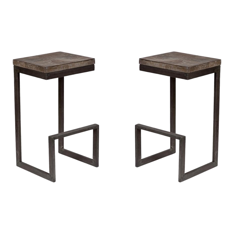 Maklaine Set of 2 Architectural Metal and Mango Wood 30