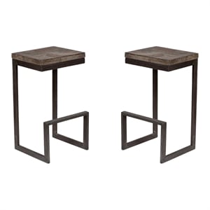 Maklaine Set of 2 Architectural Metal and Mango Wood 30&quot Bar Stools