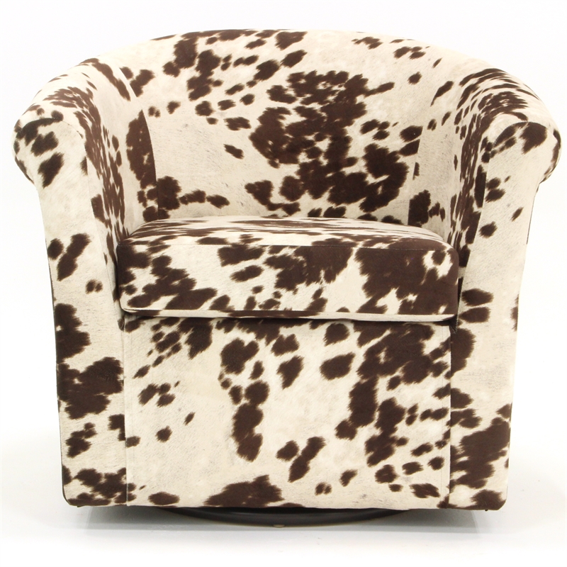 Maklaine Traditional Fabric Swivel Club Chair in Milky Brown
