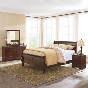 Maklaine Modern Traditional Sleigh Queen Bed in Warm Dark Brown