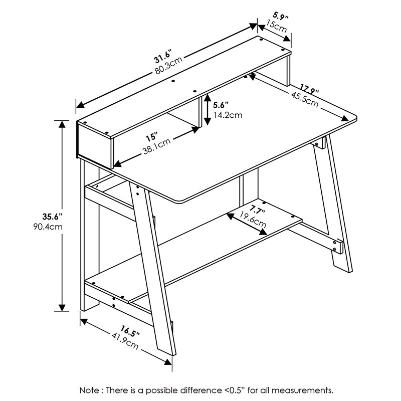 Maklaine Engineered Wood Simplistic A Frame Computer Desk in Black/Oak Gray