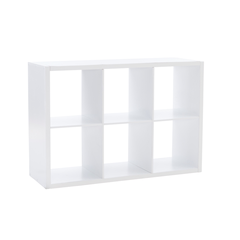 Maklaine Transitional Six Cubby Open Back Storage Cabinet in White Wood