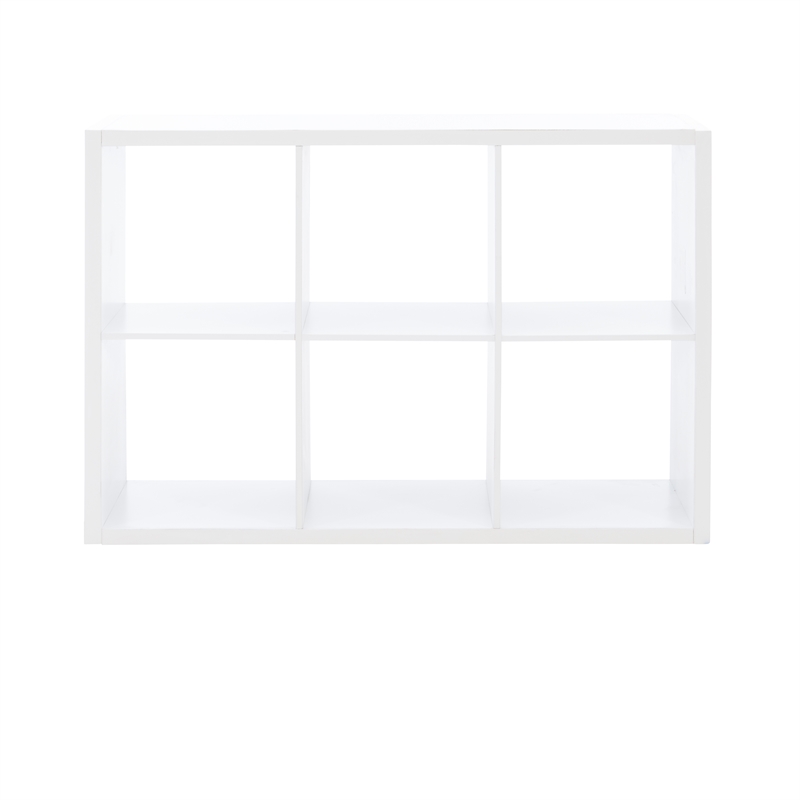 Maklaine Transitional Six Cubby Open Back Storage Cabinet in White Wood