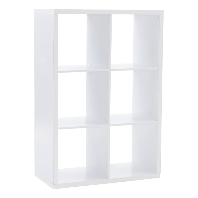 Maklaine Transitional Six Cubby Open Back Storage Cabinet in White Wood