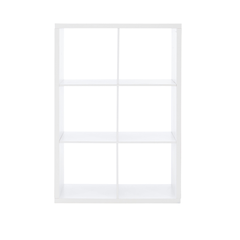 Maklaine Transitional Six Cubby Open Back Storage Cabinet in White Wood