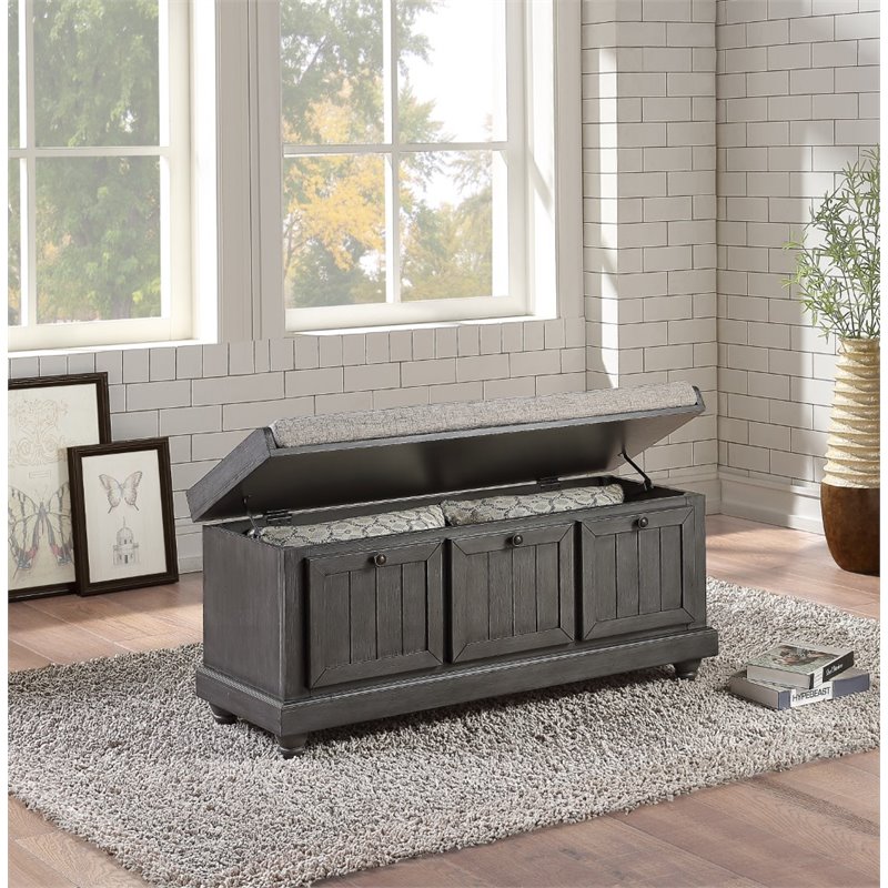 Maklaine Modern / Contemporary Wood Storage Bench in Dark Gray