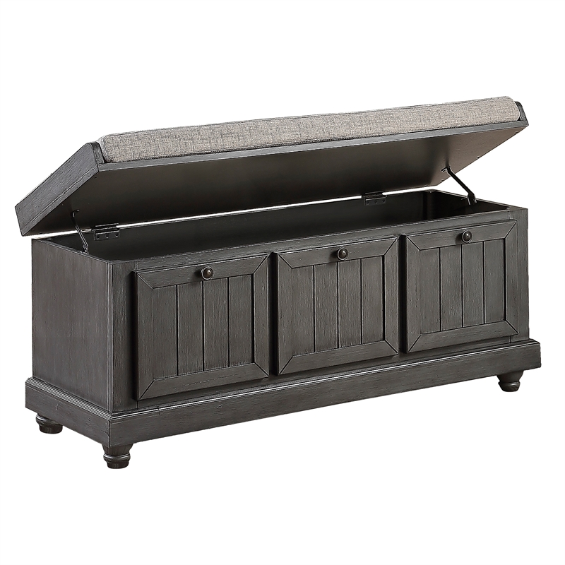 Maklaine Modern / Contemporary Wood Storage Bench in Dark Gray