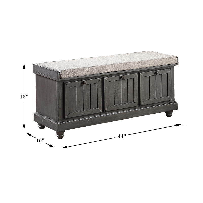 Maklaine Modern / Contemporary Wood Storage Bench in Dark Gray