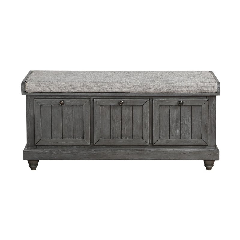 Maklaine Modern / Contemporary Wood Storage Bench in Dark Gray