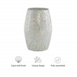Maklaine Round Drum Table with Capiz Shell Finish in Light Blue/White