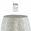 Maklaine Round Drum Table with Capiz Shell Finish in Light Blue/White