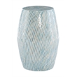 Maklaine Round Drum Table with Capiz Shell Finish in Light Blue/White