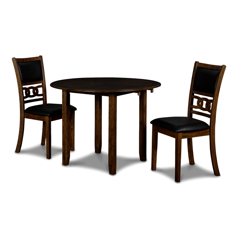 Maklaine Solid Wood Dining Drop Leaf Table with 2 Chairs in Brown