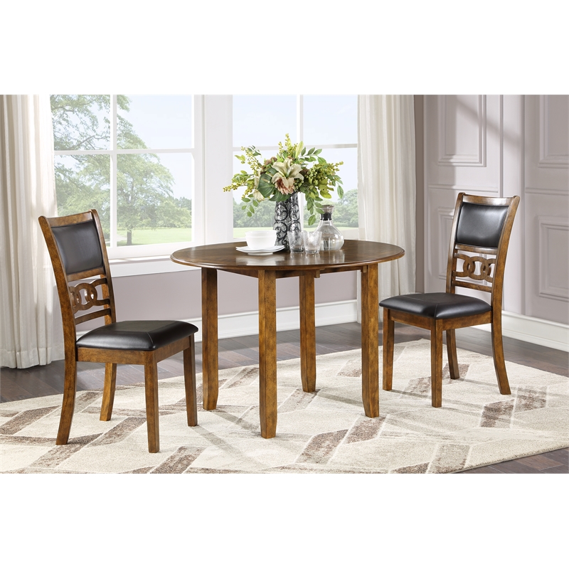 Maklaine Solid Wood Dining Drop Leaf Table with 2 Chairs in Brown