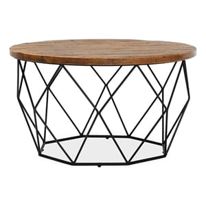 Maklaine Round Wood and Iron Coffee Table in Chestnut Brown/Black