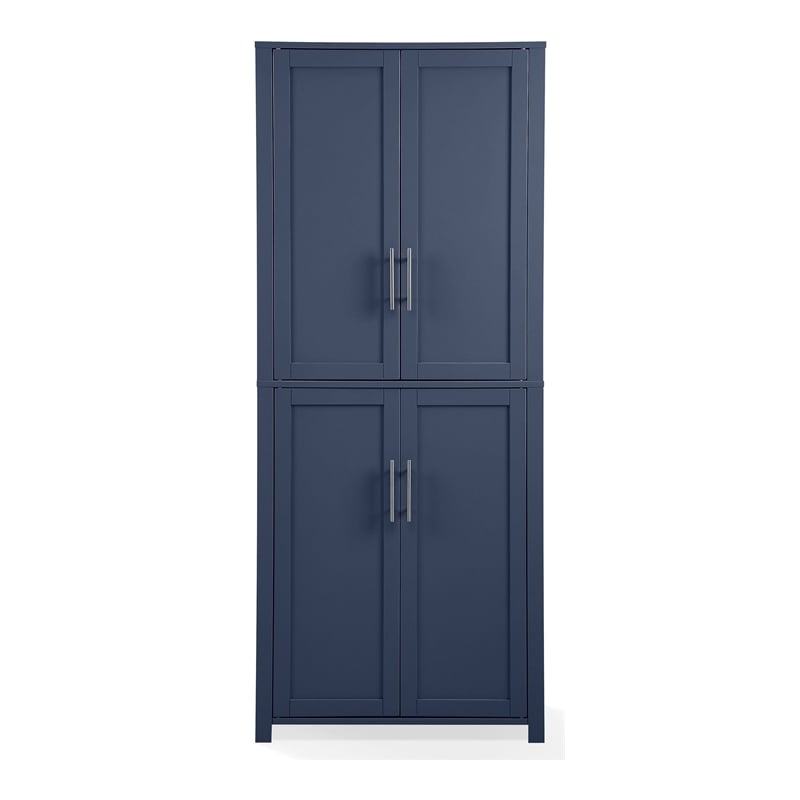 Maklaine Modern Traditional Wood Kitchen Storage Pantry in Navy