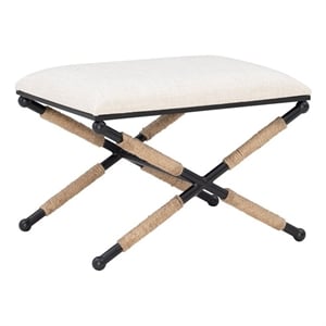 Maklaine Accent Stool Black Metal Legs with Rope Detail in Cream