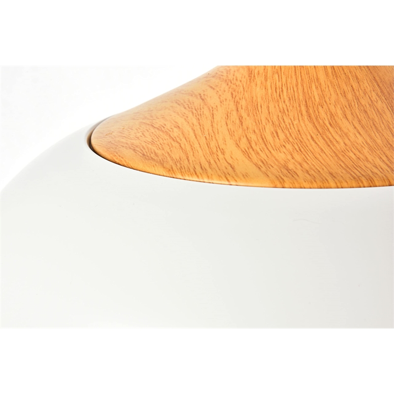 Maklaine Transitional 1 Light Aluminum Pendant in White & Natural Wood