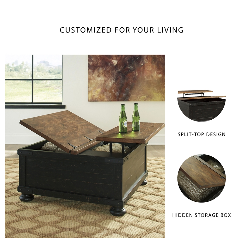 Maklaine Engineered Wood Lift-Top Coffee Table in Black/Brown