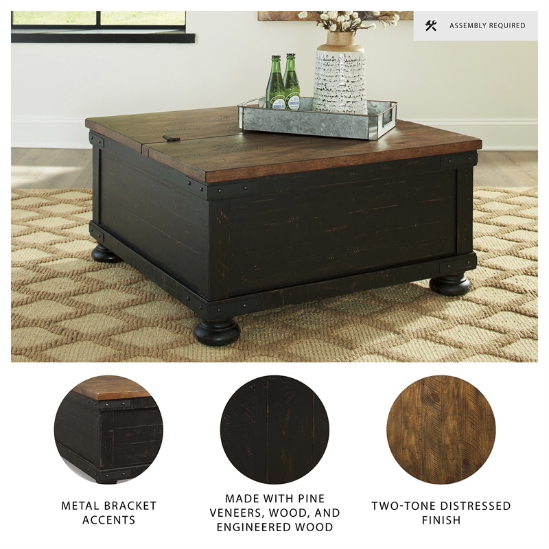 Maklaine Engineered Wood Lift-Top Coffee Table in Black/Brown