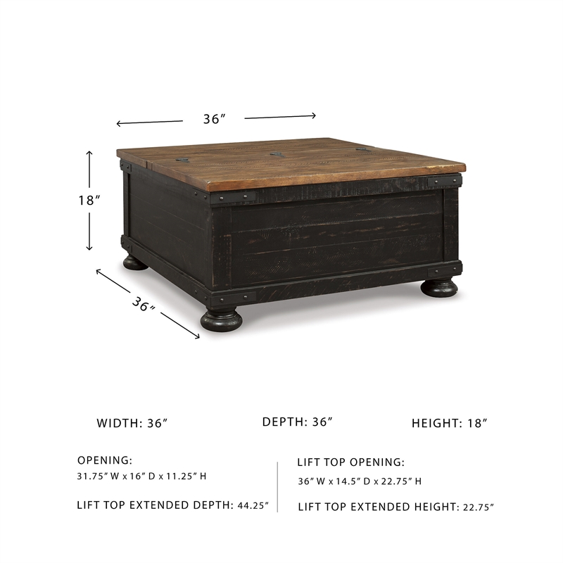 Maklaine Engineered Wood Lift-Top Coffee Table in Black/Brown