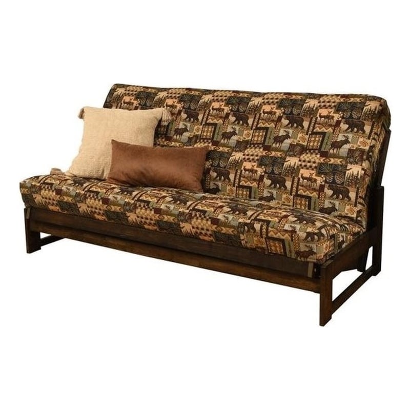 Maklaine Full-size Futon in Brown Peter's Cabin Print-Frame Not Included