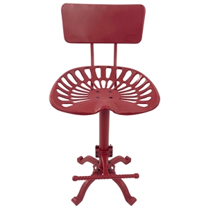 Maklaine Farmhouse Metal Tractor Seat Stool with Back in Red