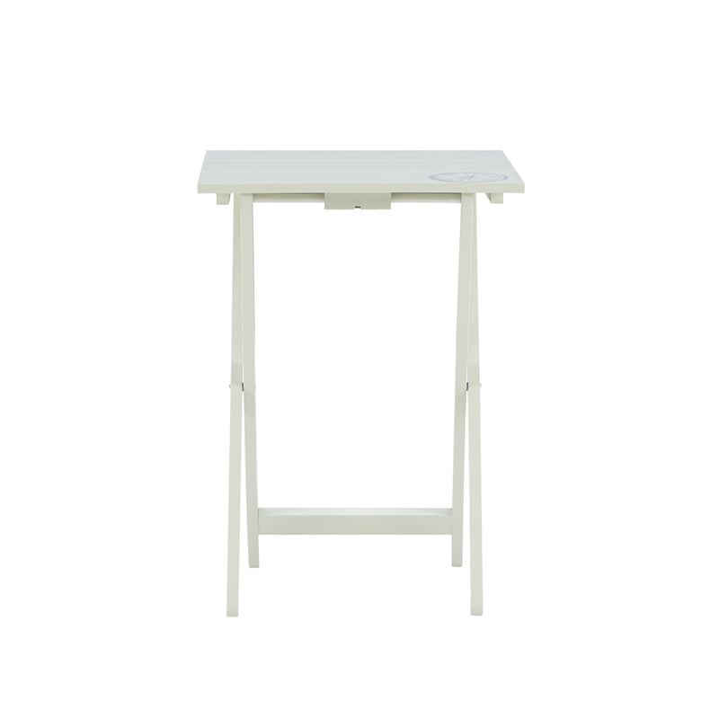 Maklaine 5 Piece Tray Table Set Planked Top with Compass Design in Gray Wood