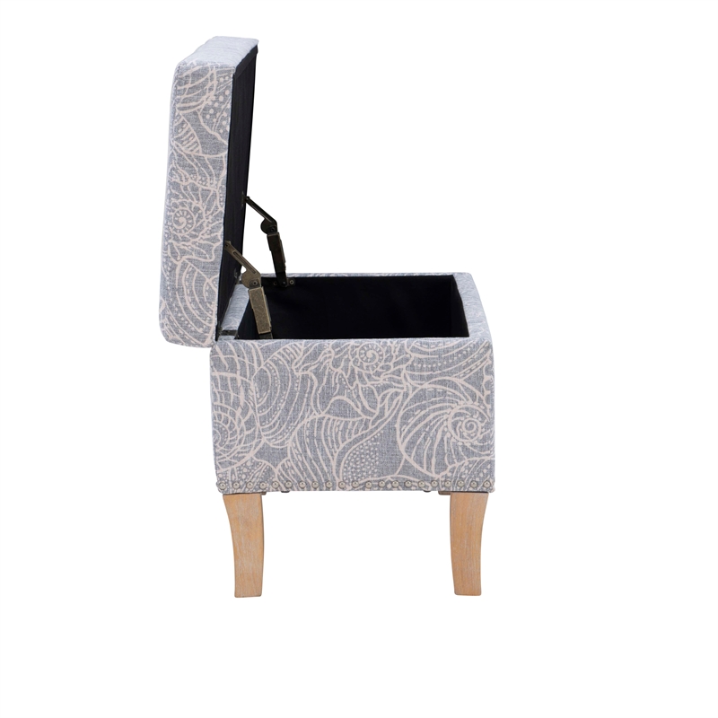 Maklaine Coastal Wood Upholstered Storage Ottoman in Stone Gray
