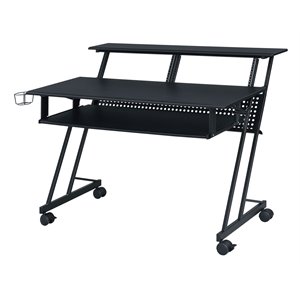 Maklaine Wooden Top Music Recording Studio Desk with Keyboard Tray in Black